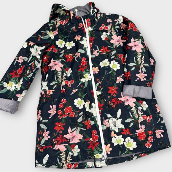 Nuage Jackets & Blazers - Nuage Navy Floral Print Waterproof Raincoat Size M